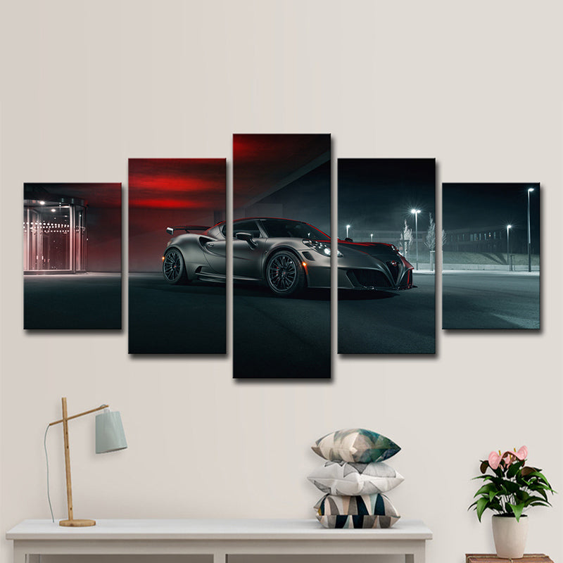 Black Alfa Romeo Canvas Print Luxurious Sport Car Modern Multi-Piece Wall Art for Boys House