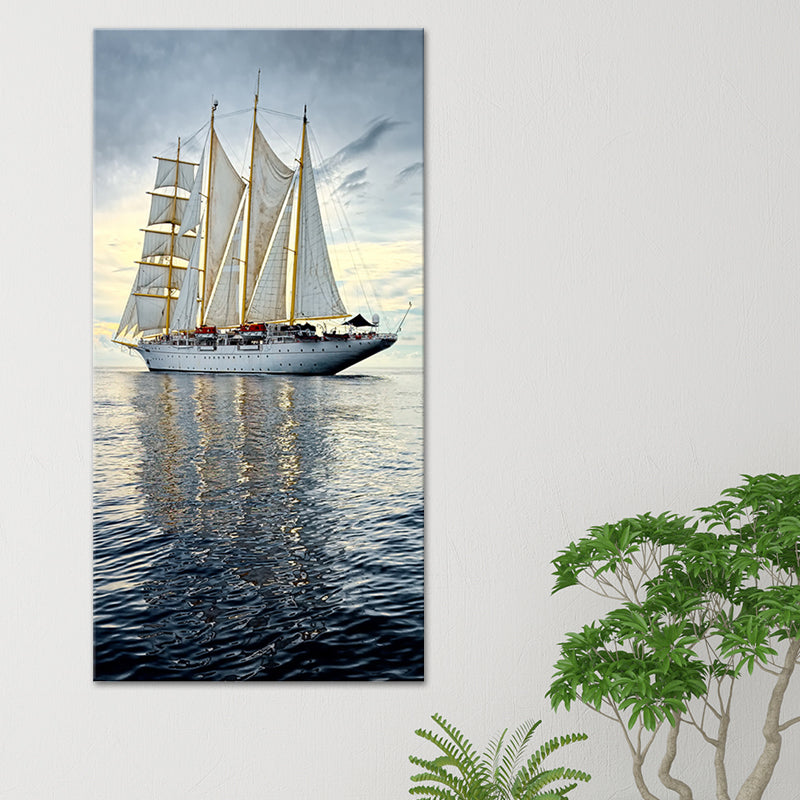 Tropical Canvas Wall Art Blue Sailing Ship on the Ocean Wall Decor for Living Room