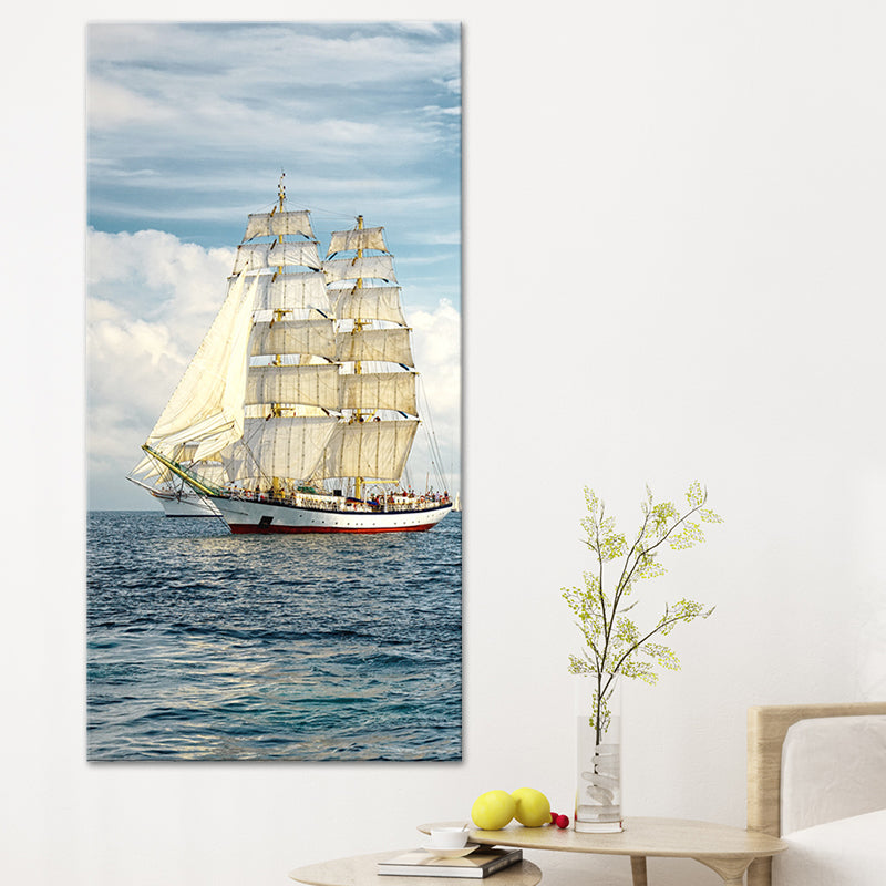 Tropical Canvas Wall Art Blue Sailing Ship on the Ocean Wall Decor for Living Room