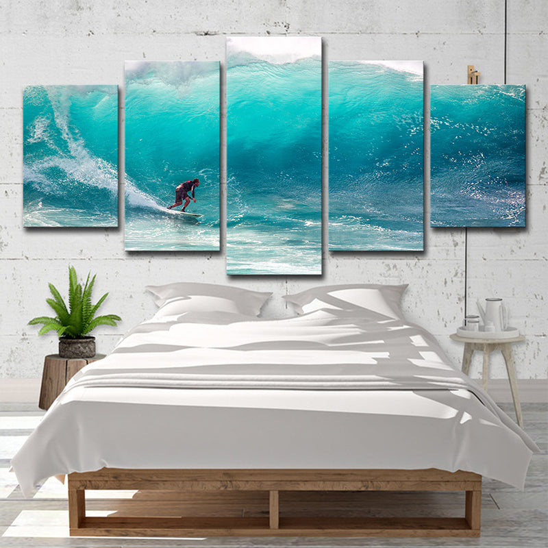 Tropics Big-Wave Surfing Wall Art Blue Boys Bedroom Wall Decor, Multi-Piece