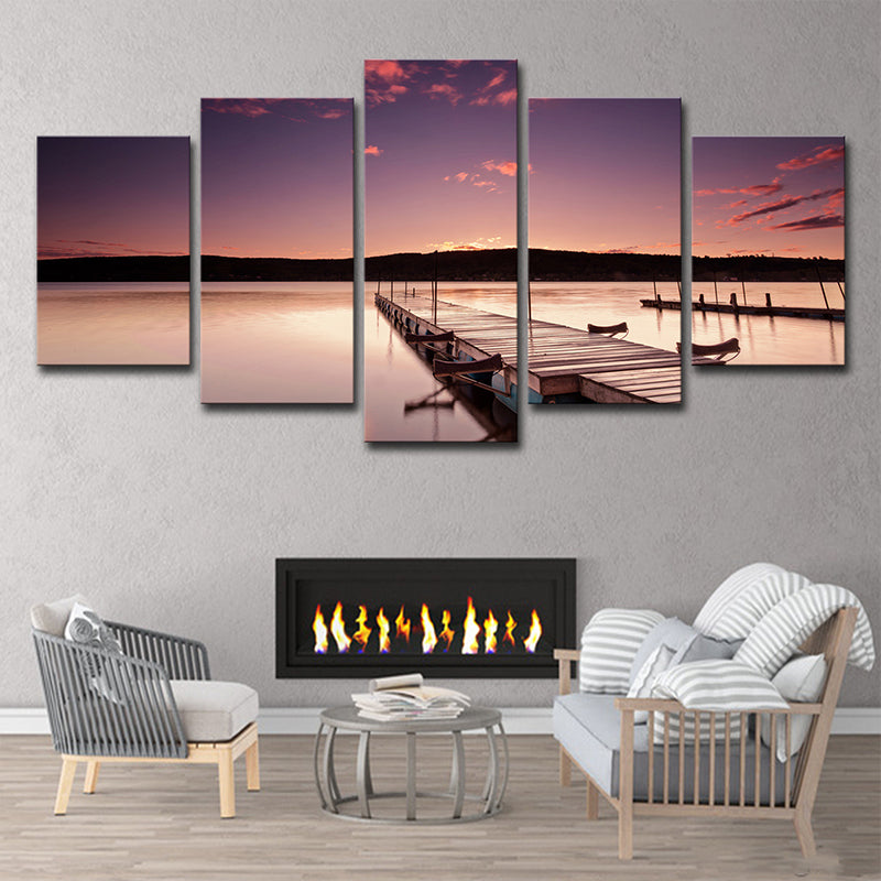 Bridge to the River Canvas Modernism Multi-Piece Living Room Wall Art in Purple