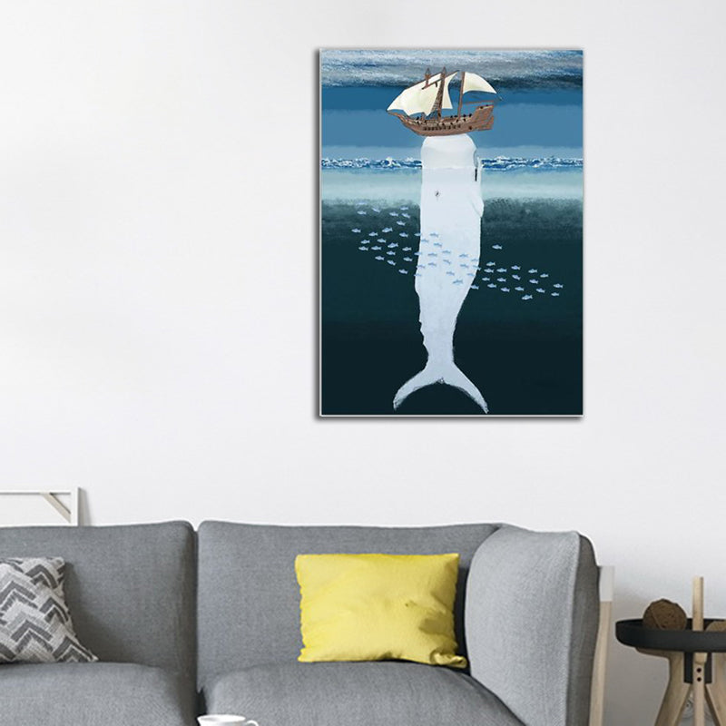Pastel Color Kids Wall Art Sea Fish with Shelter Top Painting Canvas for Stairway