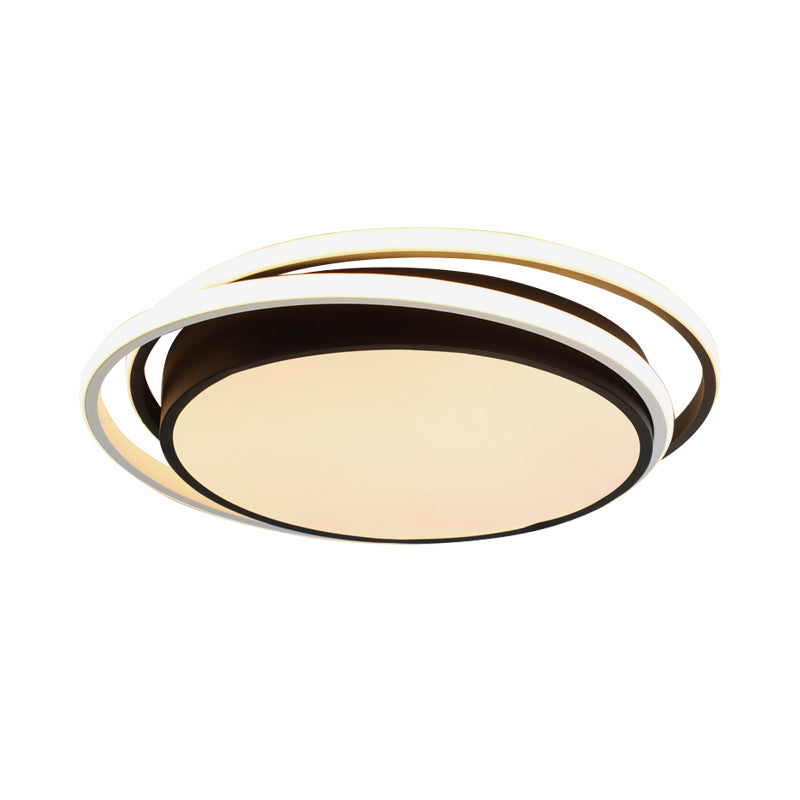 Drum Flush Ceiling Light with Acrylic Diffuser Modern Metal Integrated LED Black/White Ceiling Mount Light for Bedroom in Warm/White