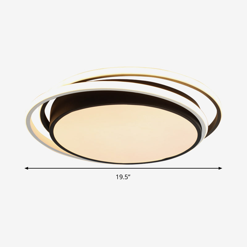 Drum Flush Ceiling Light with Acrylic Diffuser Modern Metal Integrated LED Black/White Ceiling Mount Light for Bedroom in Warm/White
