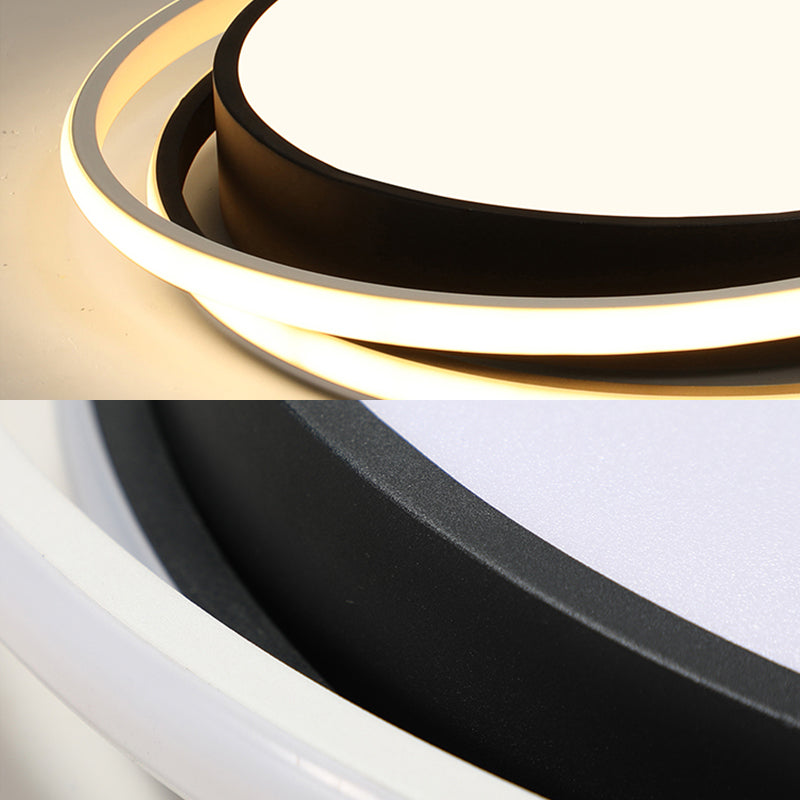 Drum Flush Ceiling Light with Acrylic Diffuser Modern Metal Integrated LED Black/White Ceiling Mount Light for Bedroom in Warm/White