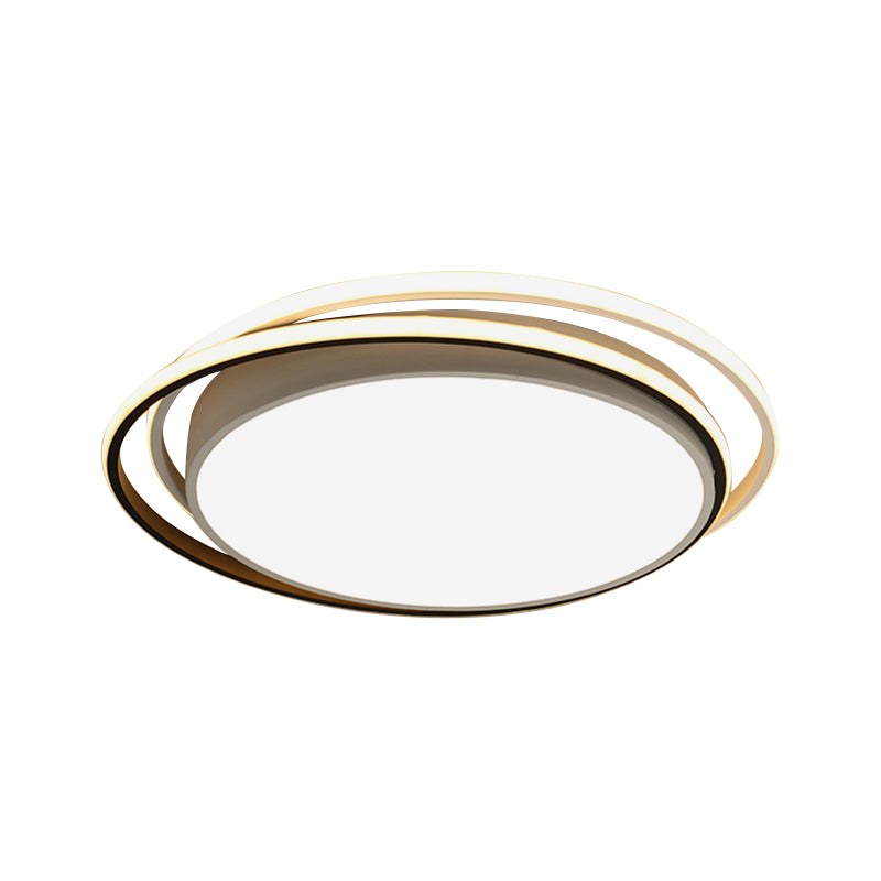 Drum Flush Ceiling Light with Acrylic Diffuser Modern Metal Integrated LED Black/White Ceiling Mount Light for Bedroom in Warm/White