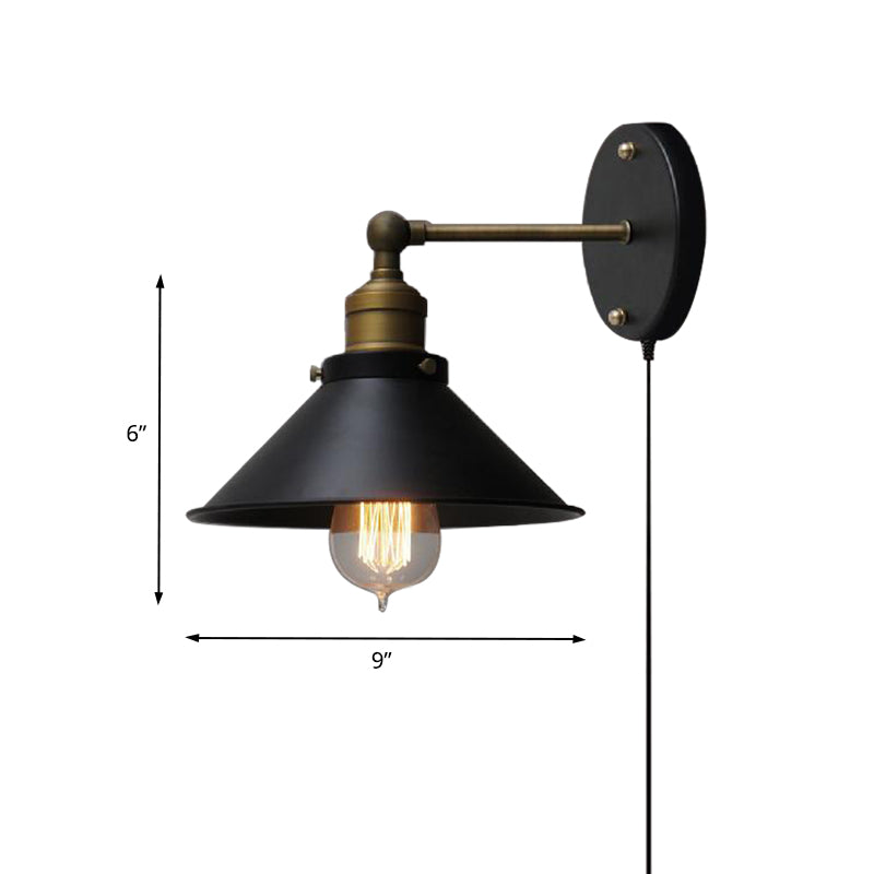1 Kopf Metall Wandmontierte Lampe Vintage Stil schwarzer Finish konisch