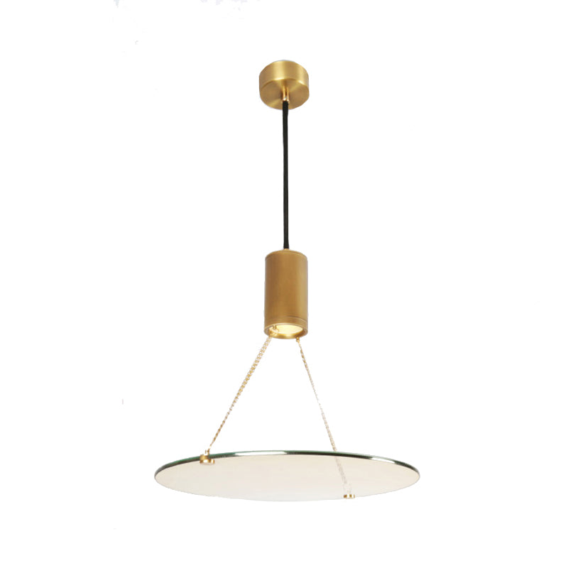 Simplicity Cylinder Hanging Ceiling Light Brass LED Dining Room Drop Pendant in Warm/Natural Light with Tempered Glass Disc