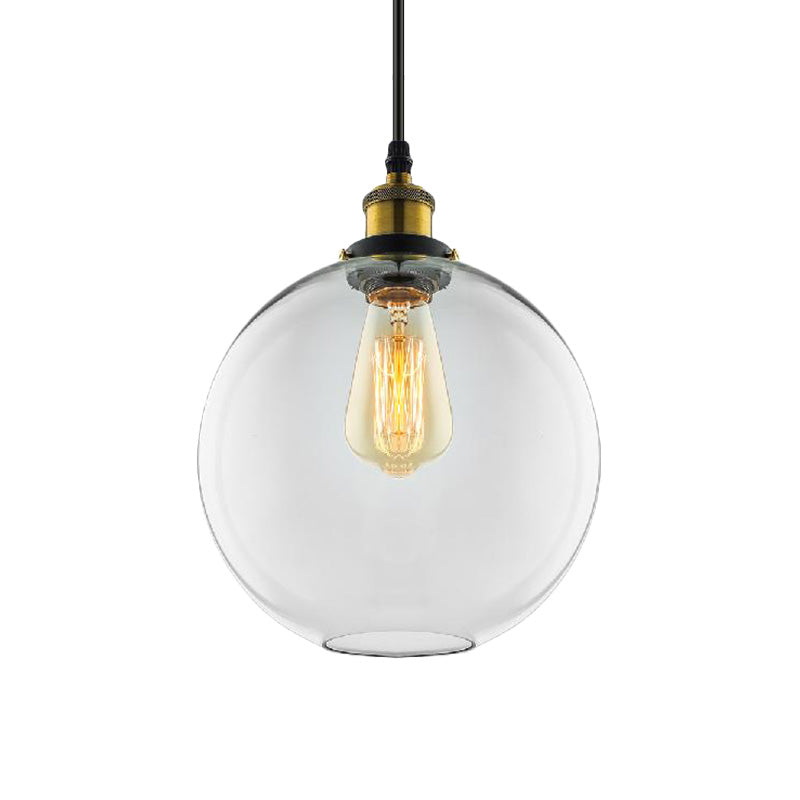 1 Light Pendant Lighting Industrial Globe Clear Glass Hanging Light Kit in Antique Brass with Plug