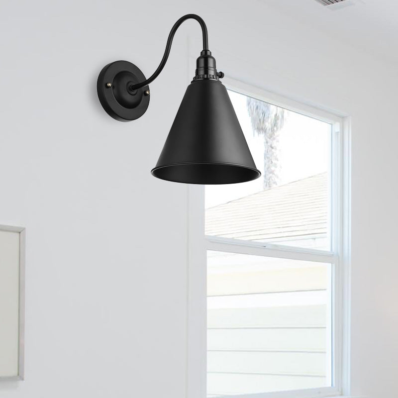 1 hoofd door ganenwandmuurverlichting met conische schaduw Industrieel black metal sconce licht voor eetkamer