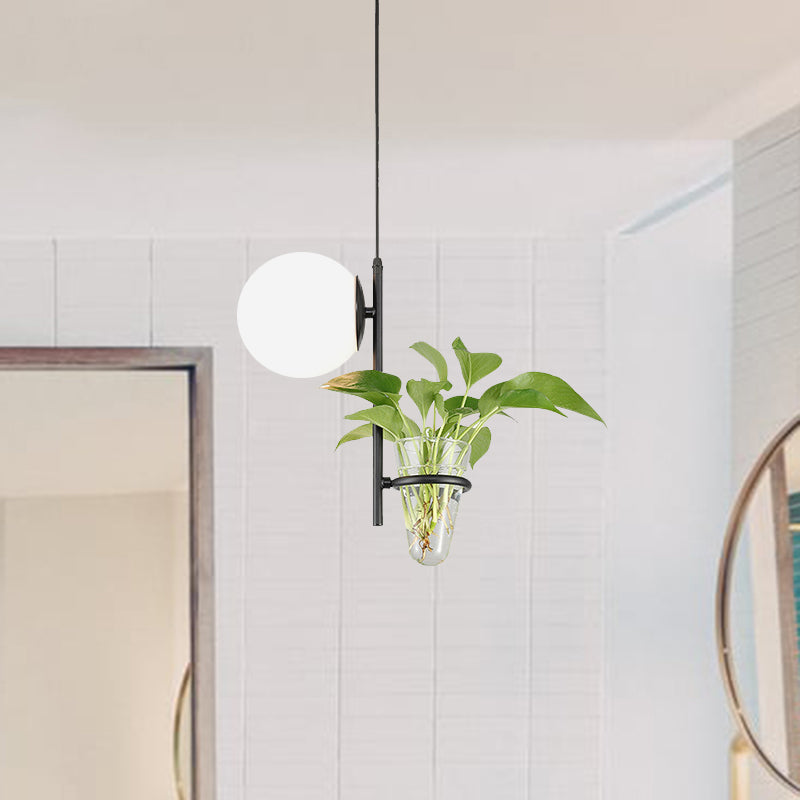 Schwarz/Gold 1 Lichtdecke Anhänger Retro Metallkugel LED -Tropfenlampe mit Milch weiß/rauchgraues Glasschatten