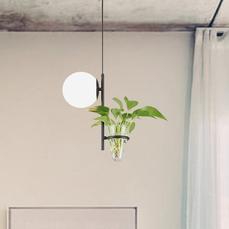 Schwarz/Gold 1 Lichtdecke Anhänger Retro Metallkugel LED -Tropfenlampe mit Milch weiß/rauchgraues Glasschatten