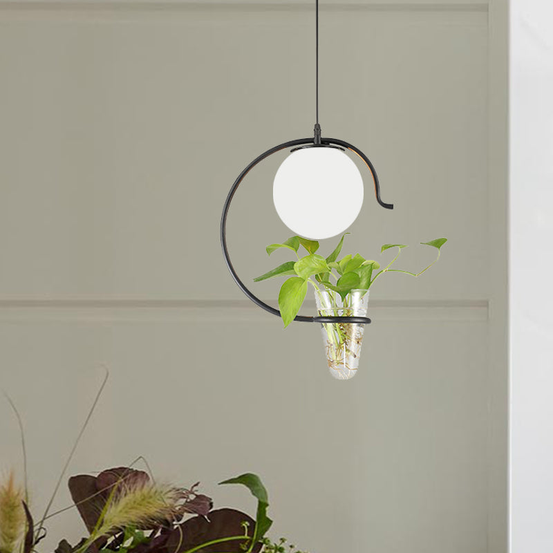 Industrial Globe Metal Hanging Pendant 1 Bulb Milk White/Smoke Grey Glass LED Suspension Light in Black/Gold