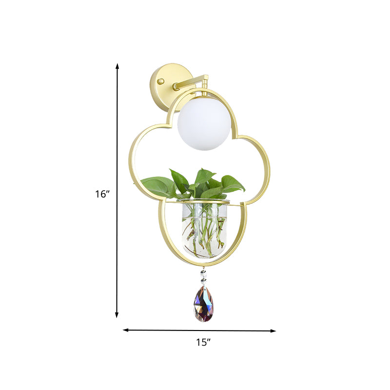 Vintage Clover Suspension Lamp 1 Head Metal LED Pendant Light in Gold with Crystal Accent