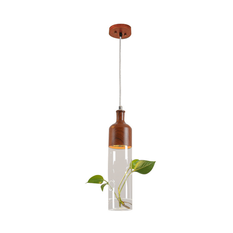 1 Light Clear Glass Pendant Light Industrial Brown Wine Bottle Restaurant LED Suspension Lighting
