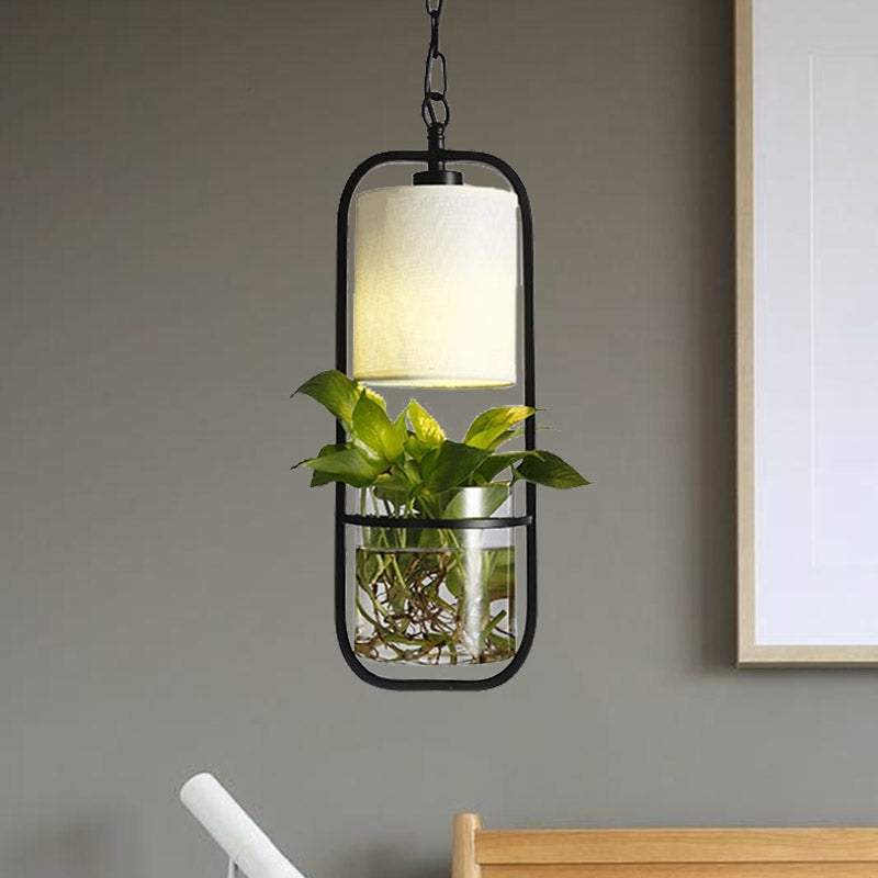 Cylinder Metal Pendant Lighting Fixture Industrial 1 Light Restaurant LED Ceiling Suspension Lamp in Black