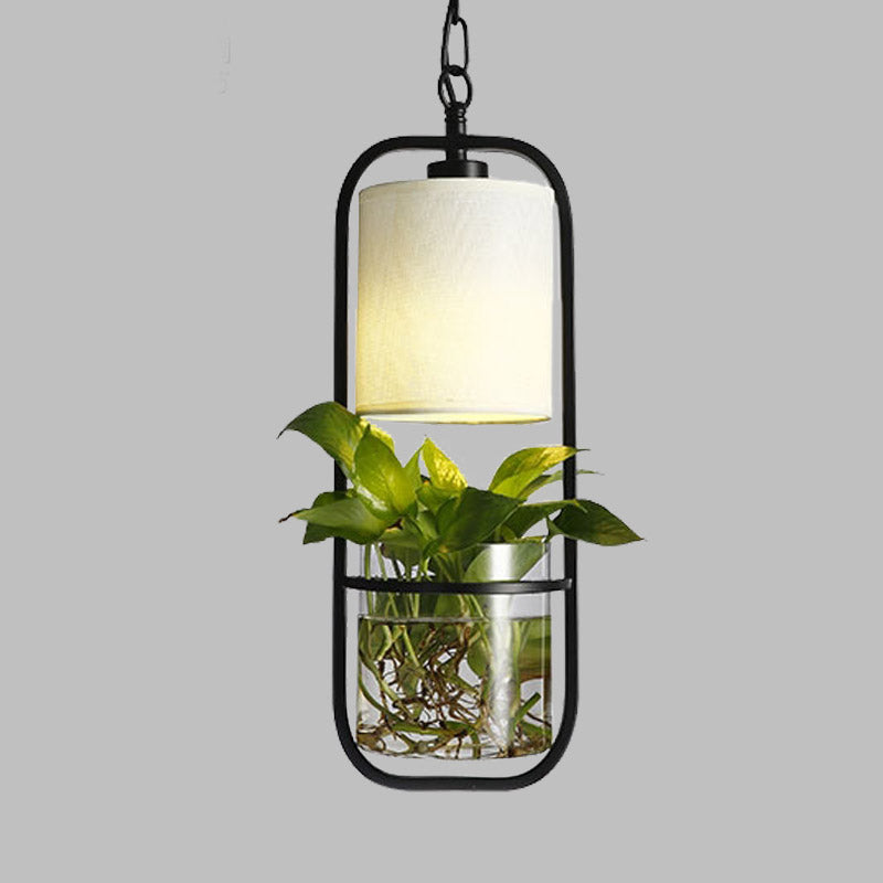 Cylinder Metal Pendant Lighting Fixture Industrial 1 Light Restaurant LED Ceiling Suspension Lamp in Black