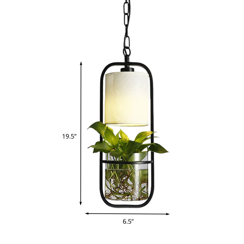 Cylinder Metal Pendant Lighting Fixture Industrial 1 Light Restaurant LED Ceiling Suspension Lamp in Black