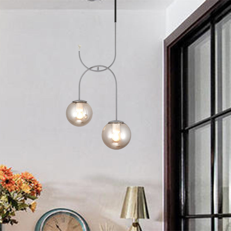 Luce in metallo globo industriale 2 lampadina bianca/fumo grigio vetro a led ciondoli multipla in nero/grigio/oro