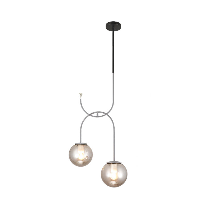 Luce in metallo globo industriale 2 lampadina bianca/fumo grigio vetro a led ciondoli multipla in nero/grigio/oro