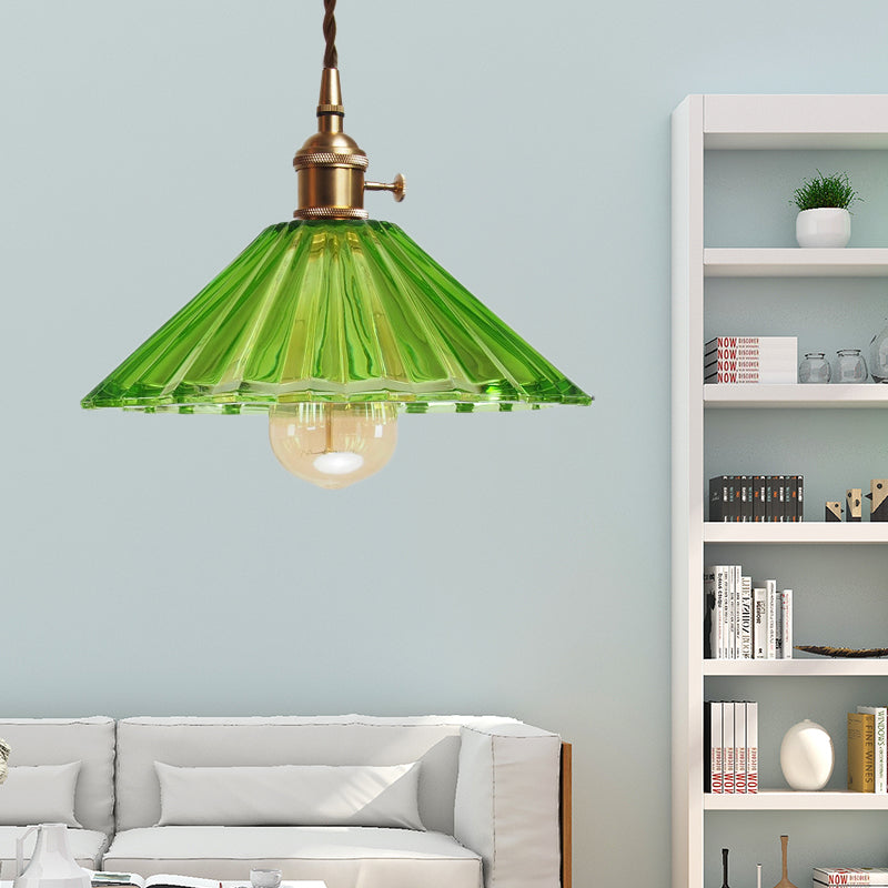 Mit überbissenem Wohnzimmer Anhänger Lampe Antiquled Grau/Orange/Blau Prismatische Glas 1 Lampen -Messing -Hang -Leichtkit
