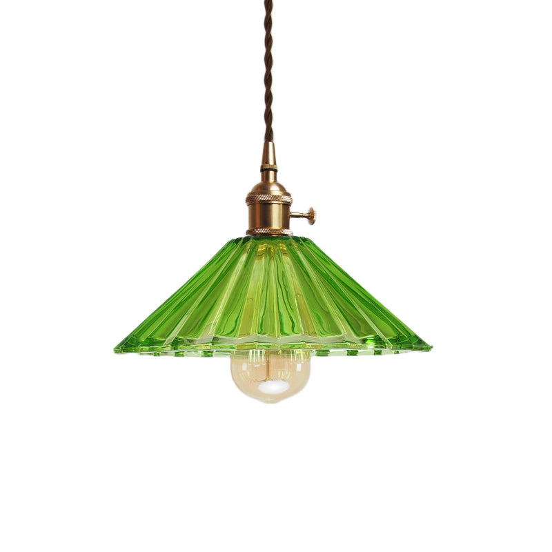 Mit überbissenem Wohnzimmer Anhänger Lampe Antiquled Grau/Orange/Blau Prismatische Glas 1 Lampen -Messing -Hang -Leichtkit