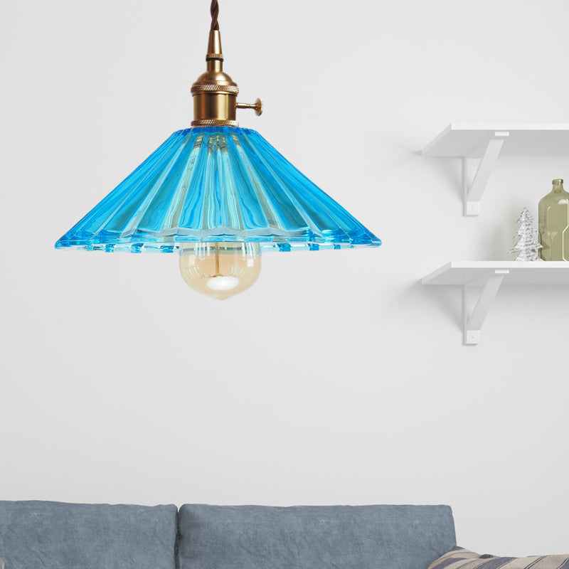 Mit überbissenem Wohnzimmer Anhänger Lampe Antiquled Grau/Orange/Blau Prismatische Glas 1 Lampen -Messing -Hang -Leichtkit