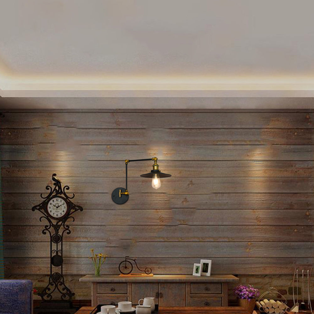 1 Kopfsaucer -Wandbeleuchtung Vintage Schwarz Finish Metallleuchte mit verstellbarem Arm für Wohnzimmer