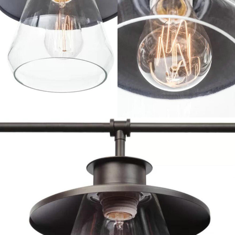 3 Bulbs Clear Glass Island Lighting Vintage Black Jar Shaped Dining Room Hanging Lamp Kit