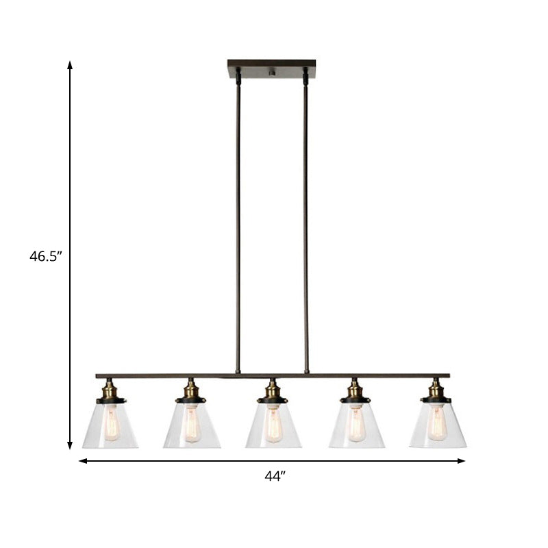 5 Heads Clear Glass Island Lighting Industrial Black Cone Shade Dining Room Hanging Chandelier