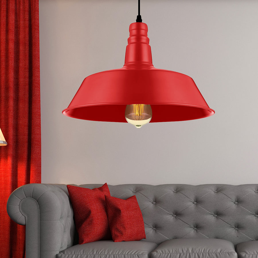 10"/14" Wide Barn Living Room Pendant Lighting Industrial Style Metallic 1 Bulb Red/Green Ceiling Light Fixture