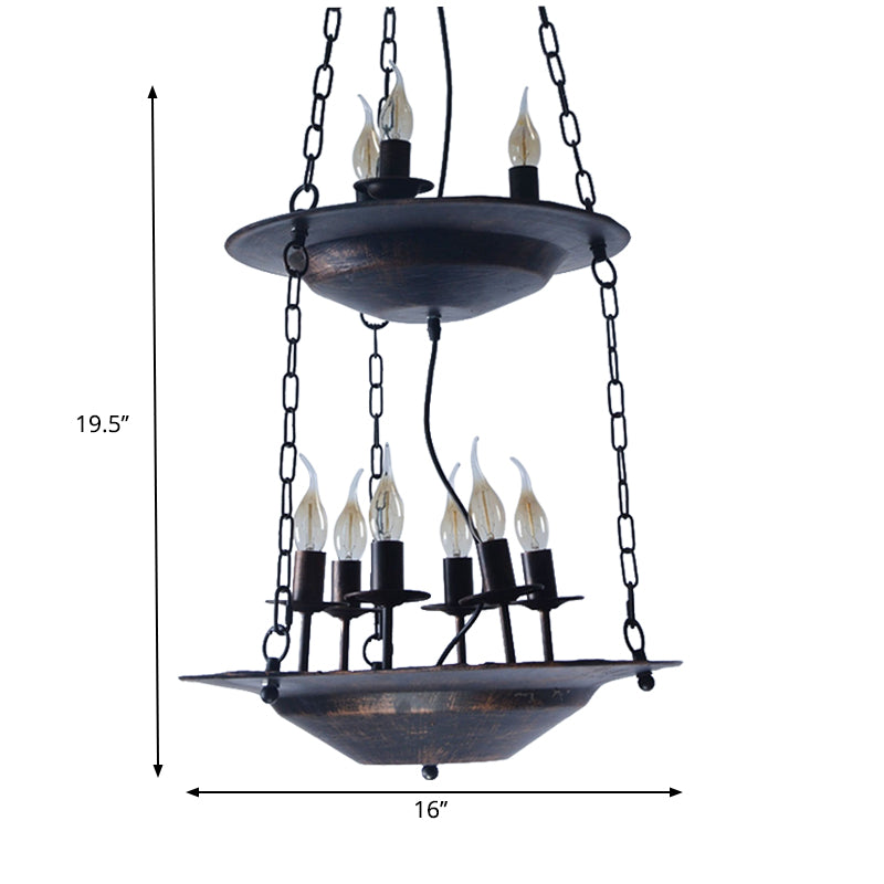 Metallic Candle&Saucer Chandelier Bookstore Cafe Industrial Style Pendant Lamp in Rust