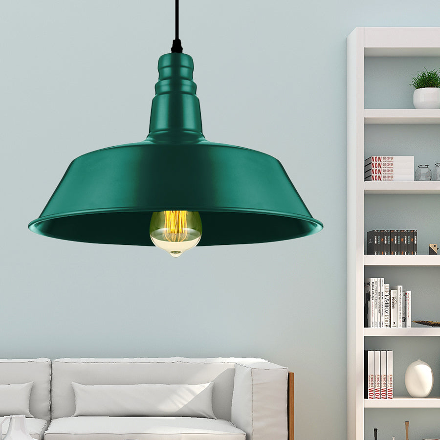 10"/14" Wide Barn Living Room Pendant Lighting Industrial Style Metallic 1 Bulb Red/Green Ceiling Light Fixture