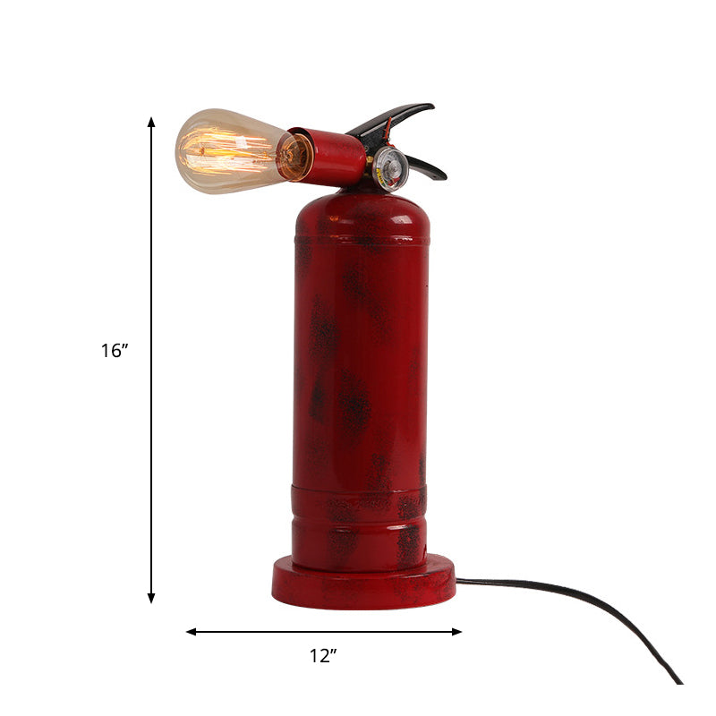 Lampada da tavolo a forma di estintore da bistrot Lampada da tavolo in metallo con 1 lampadina con finitura rossa con cavo di collegamento