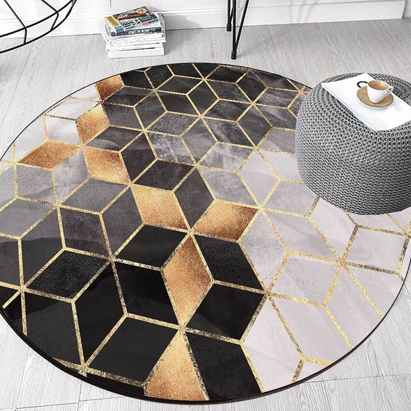 Black and Grey Modern Rug Polyester Geometric Print Rug Washable Non-Slip Backing Carpet for Living Room
