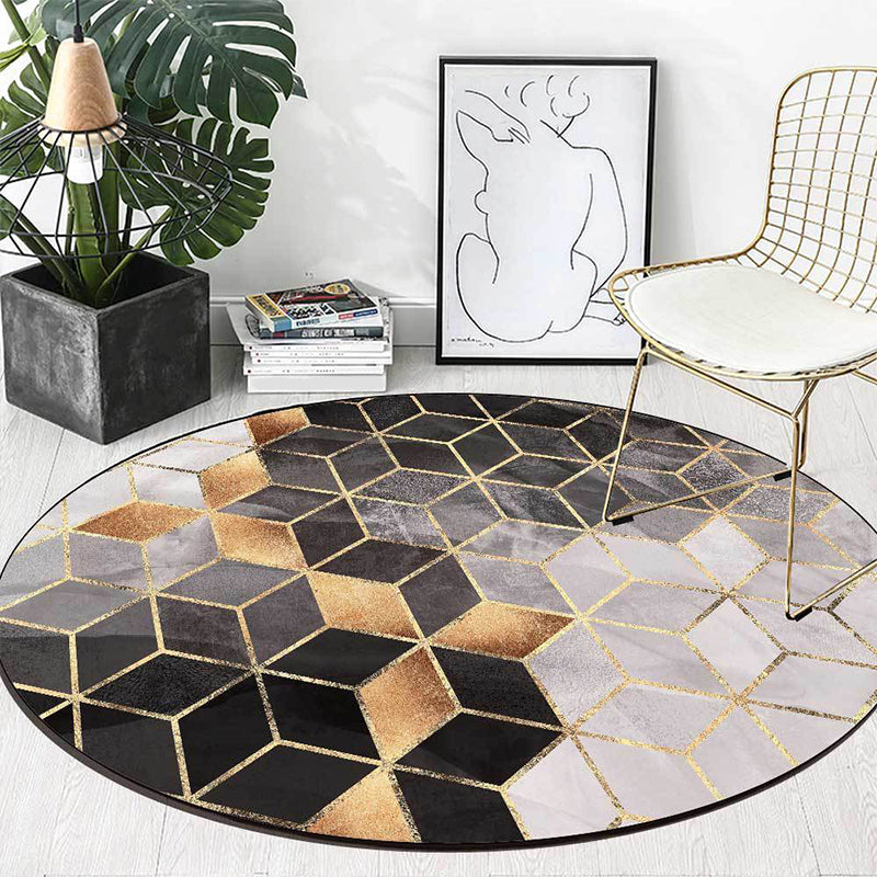 Black and Grey Modern Rug Polyester Geometric Print Rug Washable Non-Slip Backing Carpet for Living Room