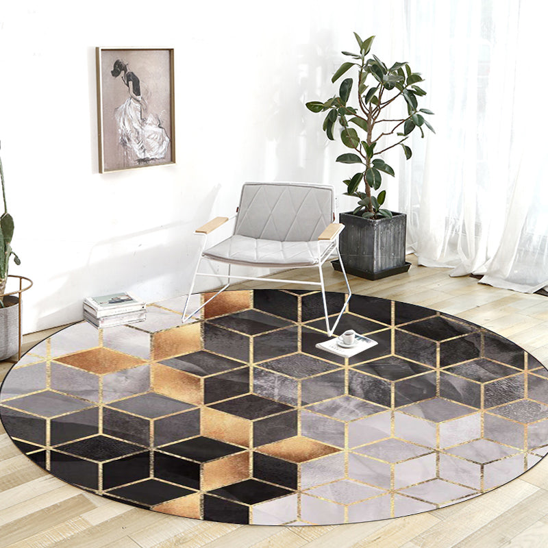 Black and Grey Modern Rug Polyester Geometric Print Rug Washable Non-Slip Backing Carpet for Living Room