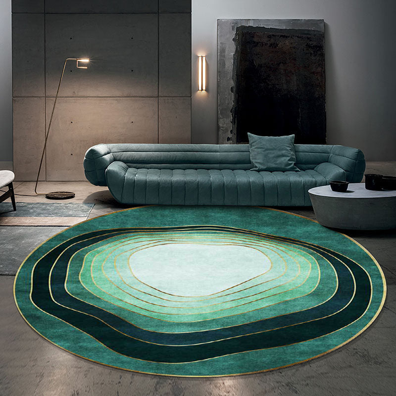 Green Modern Rug Polyester Ombre Swirl Lines Pattern Rug Washable Non-Slip Backing Carpet for Living Room