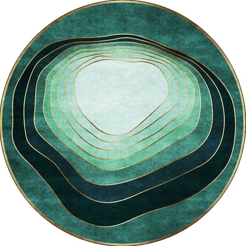 Green Modern Rug Polyester Ombre Swirl Lines Pattern Rug Washable Non-Slip Backing Carpet for Living Room