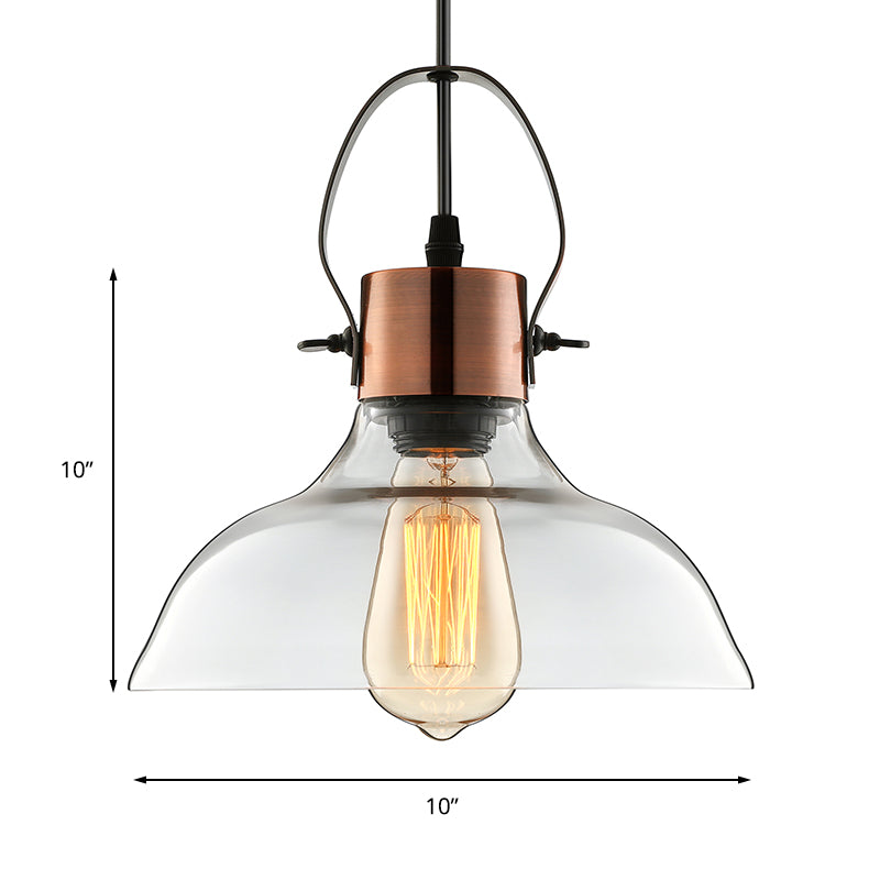 Cobre Copilón Ligero industrial Vidrio transparente 1 Comedor ligero Fixtura de iluminación colgante