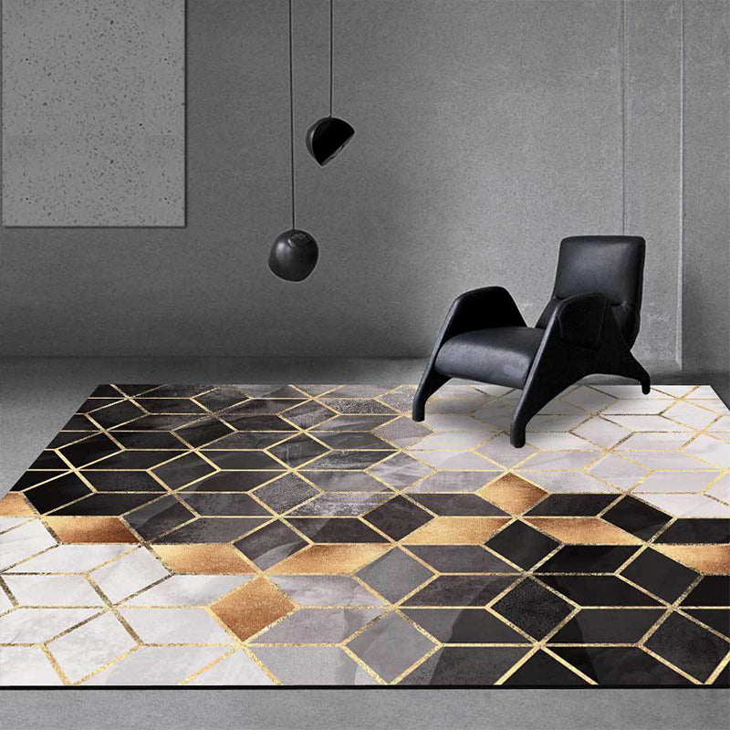 Contemporary Geometric Pattern Rug Black and Grey Polyester Rug Machine Washable Non-Slip Area Rug for Living Room