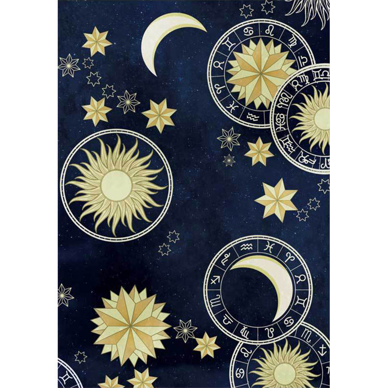 Blauer Schlafzimmer Teppich Moderner Außenraum Sonnenmond Muster Rug Polyester Nicht-Schlupf-Rückschlag Teppich