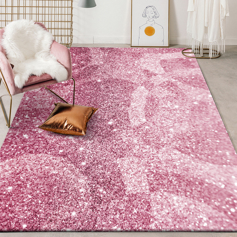 Pink Bedroom Rug Modern Sparkling Pattern Area Rug Polyester Pet Friendly Stain-Resistant Carpet