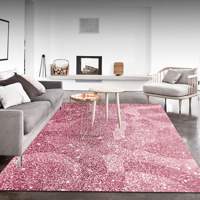 Pink Bedroom Rug Modern Sparkling Pattern Area Rug Polyester Pet Friendly Stain-Resistant Carpet