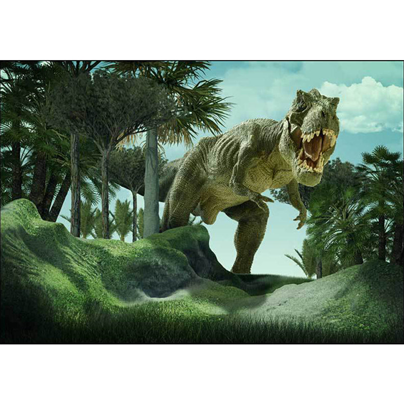 Contemporary Dinosaur Pattern Rug Green Polyester Rug Machine Washable Non-Slip Area Rug for Bedroom