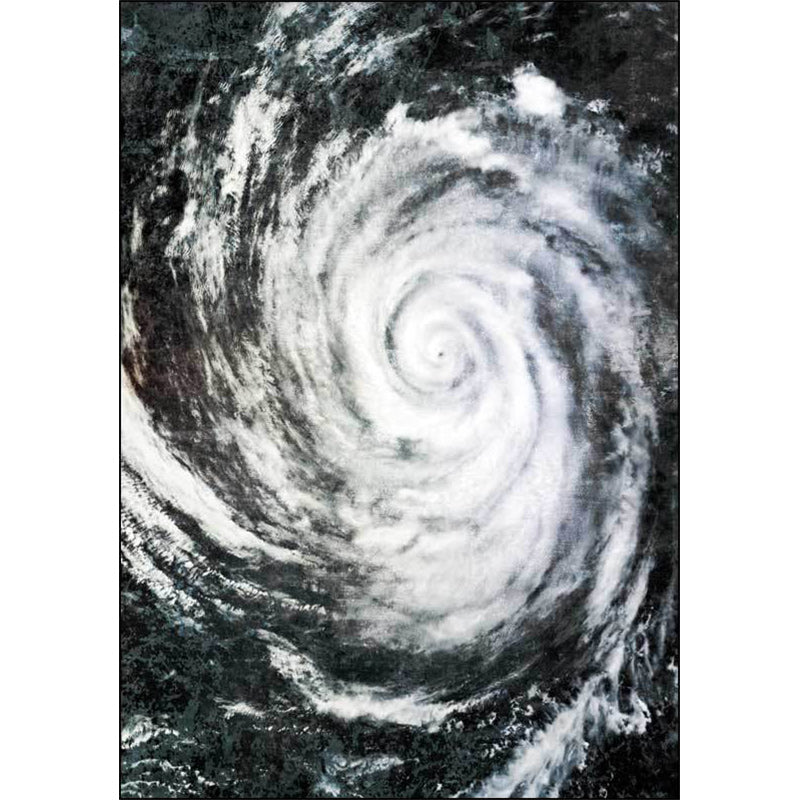 Modern Living Room Rug in Black and White Outer Space Typhoon Eye Print Rug Polyester Non-Slip Area Rug