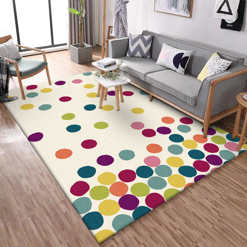 Contemporary Modern Rug in Ivory Polka Dots Pattern Rug Polyester 
Non-Slip Carpet for Home Decoration