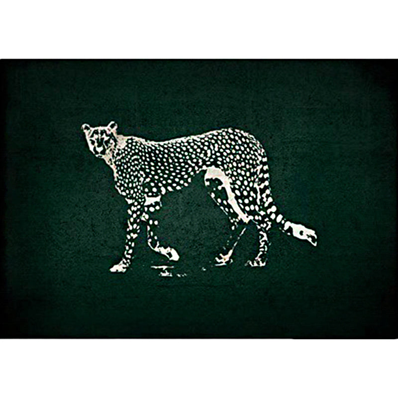 Dark Green Contemporary Rug Polyester Cheetah Print Rug Washable Non-Slip Backing Carpet for Living Room