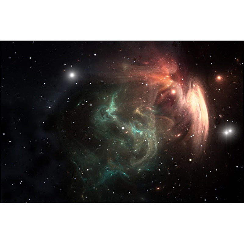 Modern Living Room Rug in Black Outer Space Nebula Print Rug Polyester Stain-Resistant Area Rug