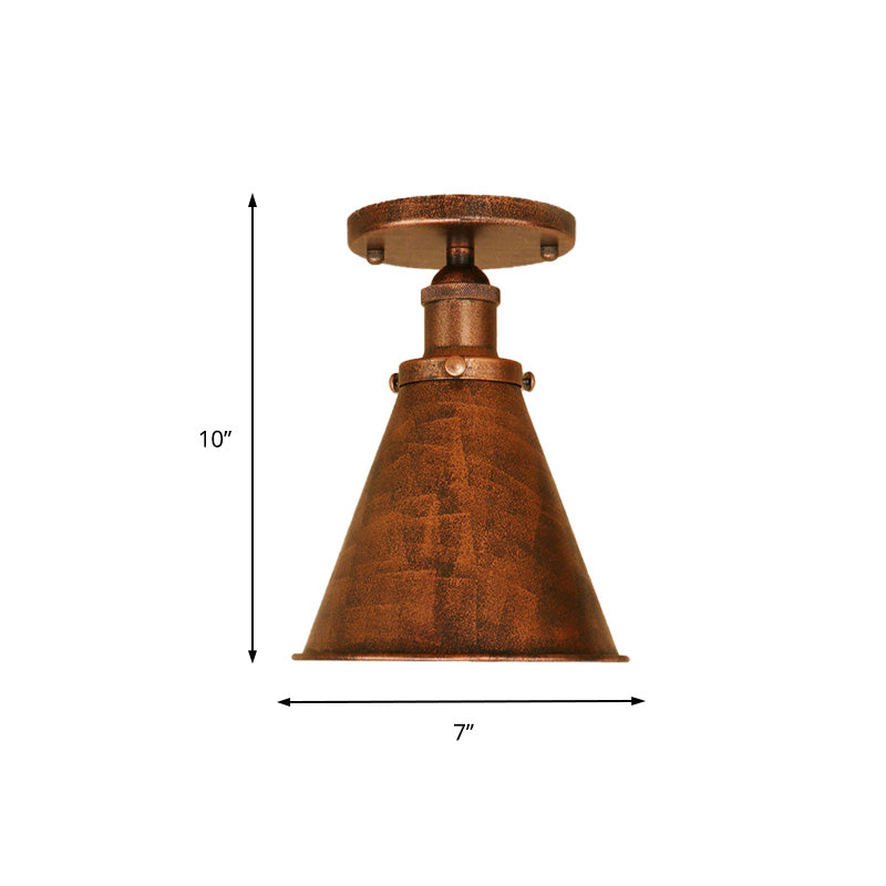 1 Light Metallic Semi Flush Light Vintage Style Rust/Copper Tapered Indoor Semi Flush Light Fixture